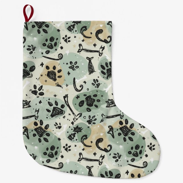 Abstract Winter Doodle Pet Stocking with Paw Print (Front)