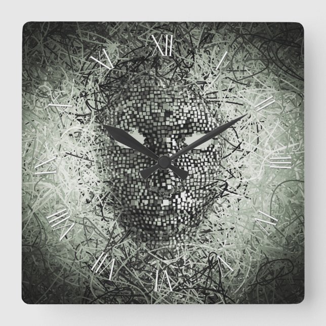 Abstract Wires Mask Square Wall Clock (Front)