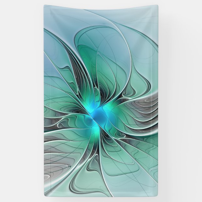 Abstract With Blue, Modern Fractal Art Banner (Vertical)