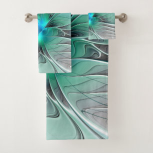 Abstract With Blue, Modern Fractal Art Bath Towel Set