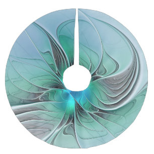 Abstract With Blue, Modern Fractal Art Brushed Polyester Tree Skirt