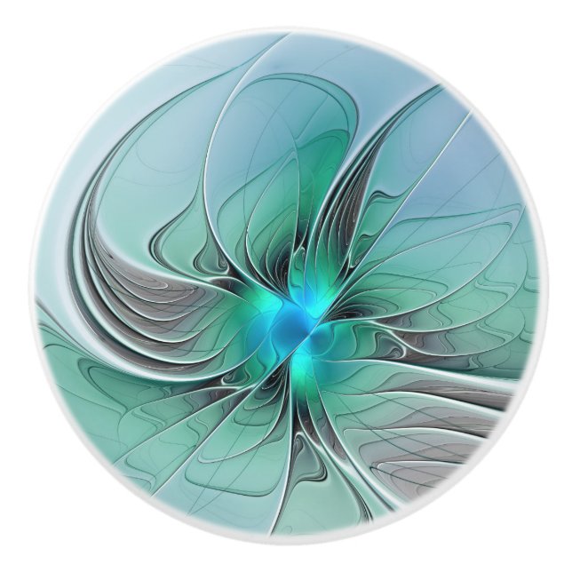 Abstract With Blue, Modern Fractal Art Ceramic Knob (Front)