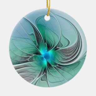 Abstract With Blue, Modern Fractal Art Ceramic Ornament