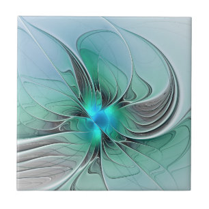 Abstract With Blue, Modern Fractal Art Ceramic Tile
