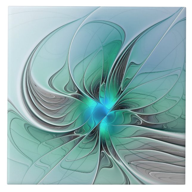 Abstract With Blue, Modern Fractal Art Ceramic Tile (Front)