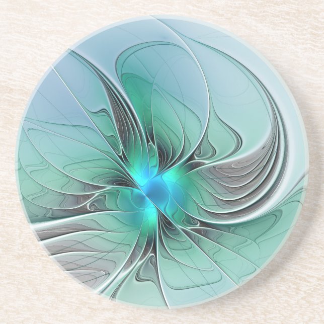 Abstract With Blue, Modern Fractal Art Coaster (Front)