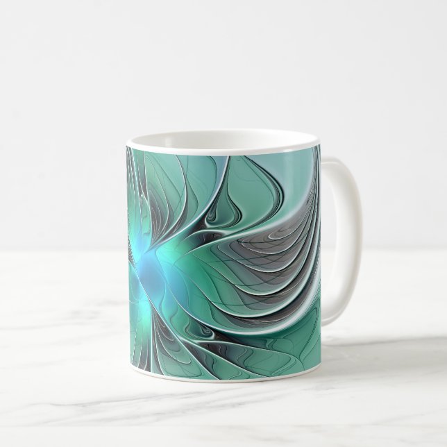 Abstract With Blue, Modern Fractal Art Coffee Mug (Front Right)