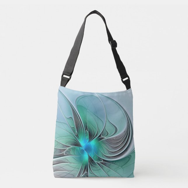 Abstract With Blue, Modern Fractal Art Crossbody Bag (Front)