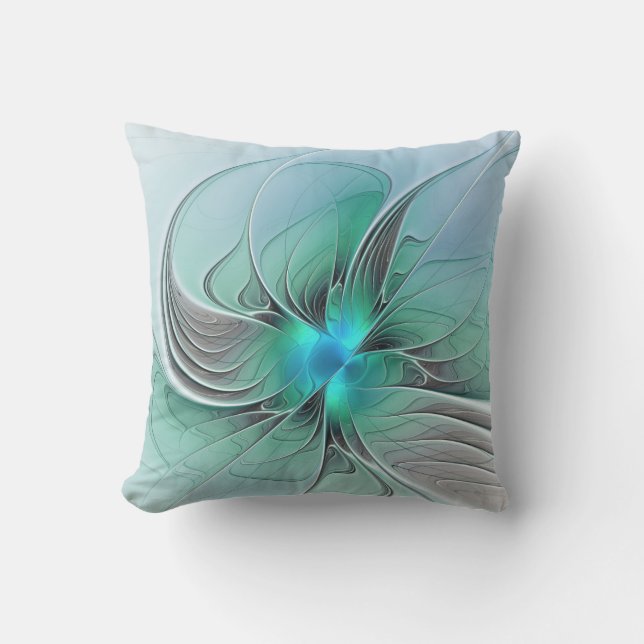 Abstract With Blue, Modern Fractal Art Cushion (Front)
