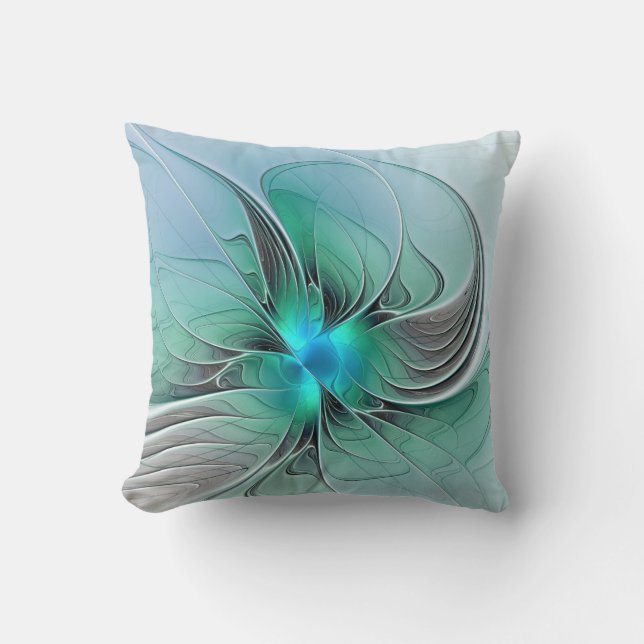 Abstract With Blue, Modern Fractal Art Cushion (Front)