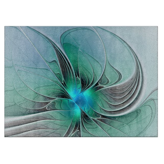 Abstract With Blue, Modern Fractal Art Cutting Board (Front)