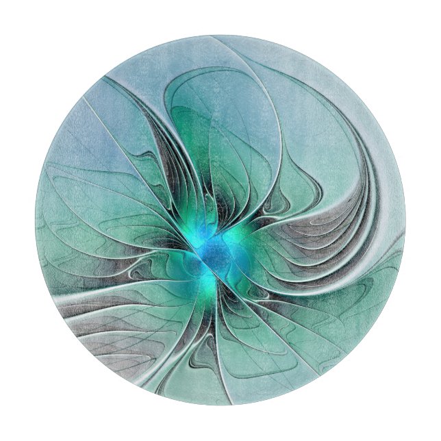 Abstract With Blue, Modern Fractal Art Cutting Board (Front)