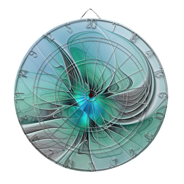Abstract With Blue, Modern Fractal Art Dartboard (Front)