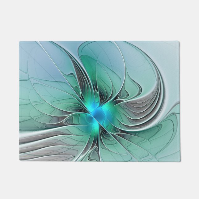 Abstract With Blue, Modern Fractal Art Doormat (Front)