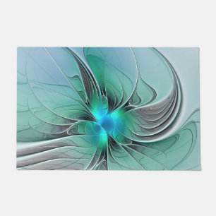 Abstract With Blue, Modern Fractal Art Doormat