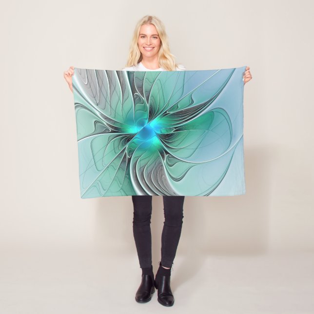 Abstract With Blue, Modern Fractal Art Fleece Blanket (In Situ)