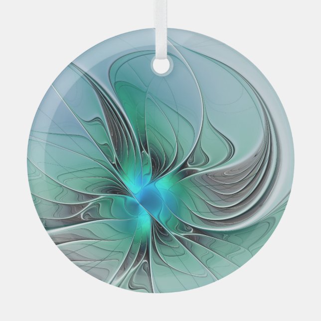 Abstract With Blue, Modern Fractal Art Glass Tree Decoration (Front)