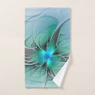 Abstract With Blue, Modern Fractal Art Hand Towel
