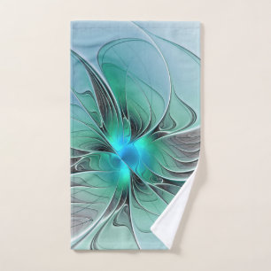 Abstract With Blue, Modern Fractal Art Hand Towel