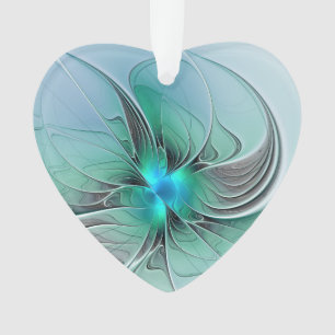 Abstract With Blue, Modern Fractal Art Heart Ornament