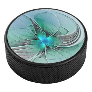 Abstract With Blue, Modern Fractal Art Hockey Puck