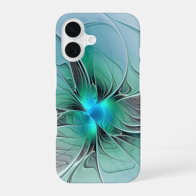 Abstract With Blue, Modern Fractal Art iPhone 16 Case (Back)