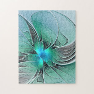 Abstract With Blue, Modern Fractal Art Jigsaw Puzzle