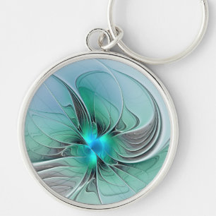 Abstract With Blue, Modern Fractal Art Key Ring