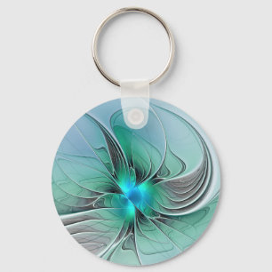 Abstract With Blue, Modern Fractal Art Key Ring