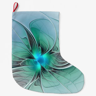 Abstract With Blue, Modern Fractal Art Large Christmas Stocking