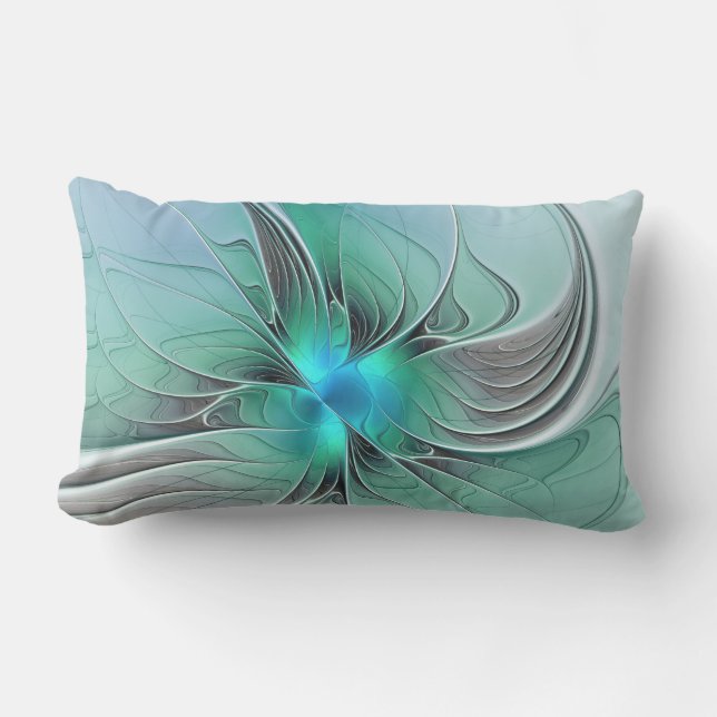 Abstract With Blue, Modern Fractal Art Lumbar Cushion (Front)