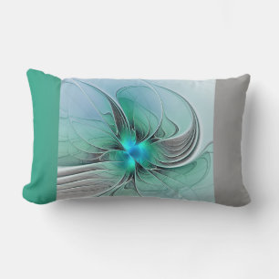 Abstract With Blue, Modern Fractal Art Lumbar Cushion