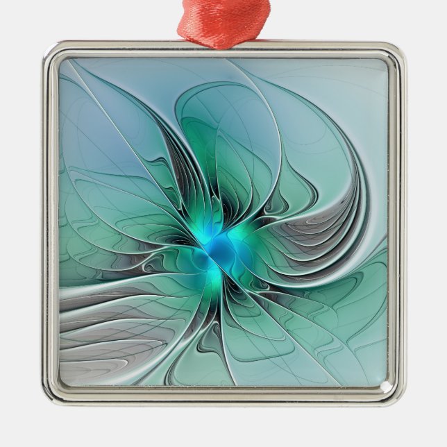 Abstract With Blue, Modern Fractal Art Metal Ornament (Front)