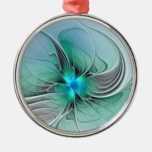 Abstract With Blue, Modern Fractal Art Metal Ornament