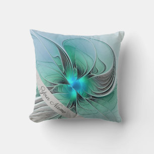 Abstract With Blue, Modern Fractal Art Name Cushion