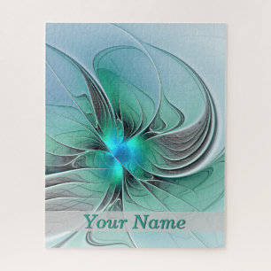Abstract With Blue, Modern Fractal Art Name Jigsaw Puzzle