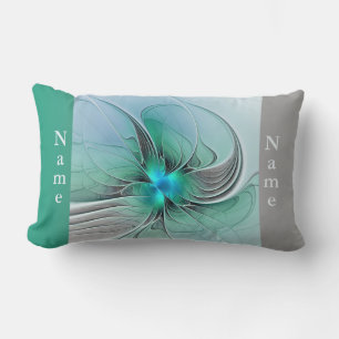 Abstract With Blue, Modern Fractal Art Name Lumbar Cushion