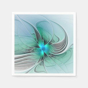 Abstract With Blue, Modern Fractal Art Napkin