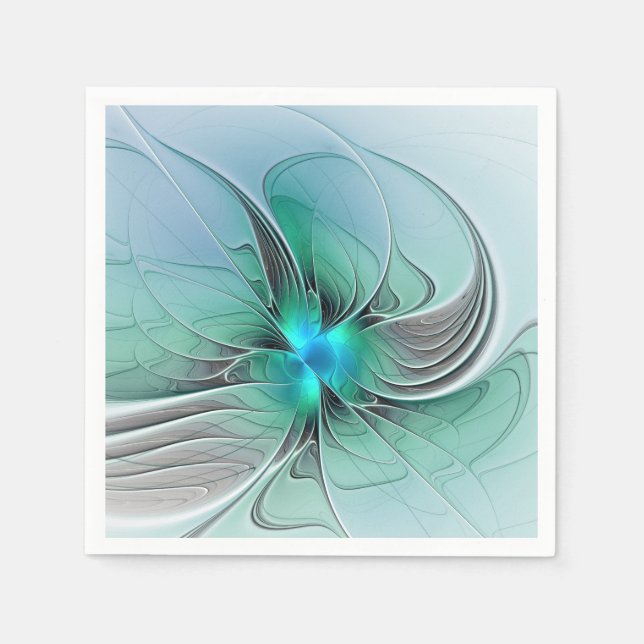 Abstract With Blue, Modern Fractal Art Napkin (Front)
