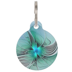 Abstract With Blue, Modern Fractal Art Pet Tag
