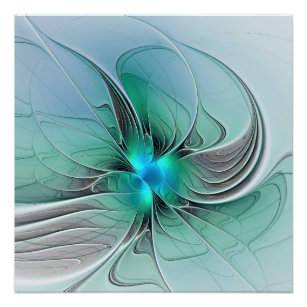 Abstract With Blue, Modern Fractal Art Poster