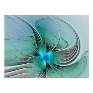 Abstract With Blue, Modern Fractal Art Poster