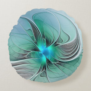 Abstract With Blue, Modern Fractal Art Round Cushion