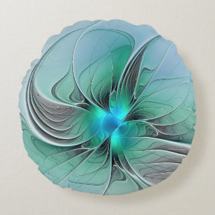 Abstract With Blue, Modern Fractal Art Round Cushion
