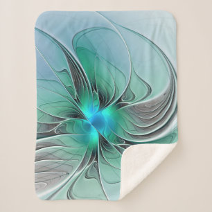 Abstract With Blue, Modern Fractal Art Sherpa Blanket