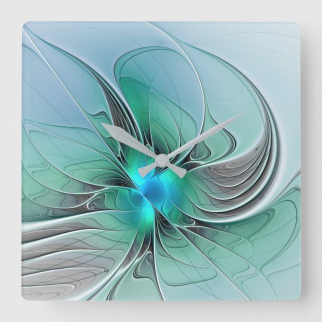 Abstract With Blue, Modern Fractal Art Square Wall Clock (Front)
