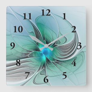 Abstract With Blue, Modern Fractal Art Square Wall Clock