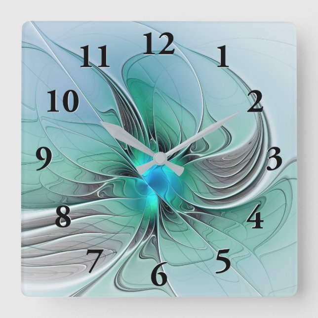 Abstract With Blue, Modern Fractal Art Square Wall Clock (Front)