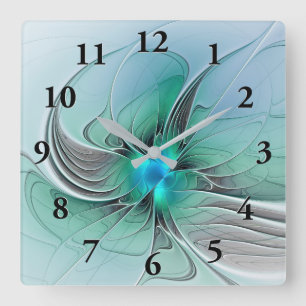 Abstract With Blue, Modern Fractal Art Square Wall Clock