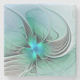 Abstract With Blue, Modern Fractal Art Stone Coaster